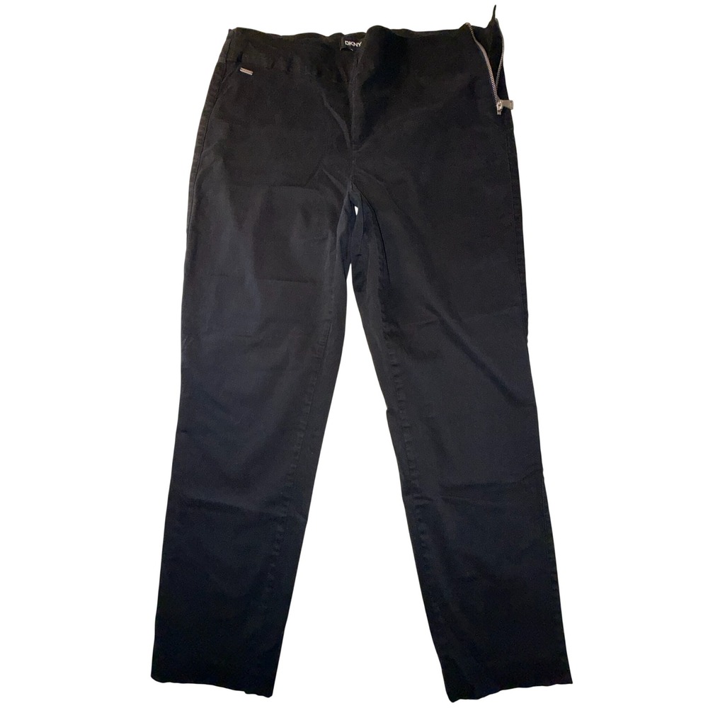 DKNY Womens Black Side Zip Stretch Cotton Blend Straight Leg Trousers Size 14